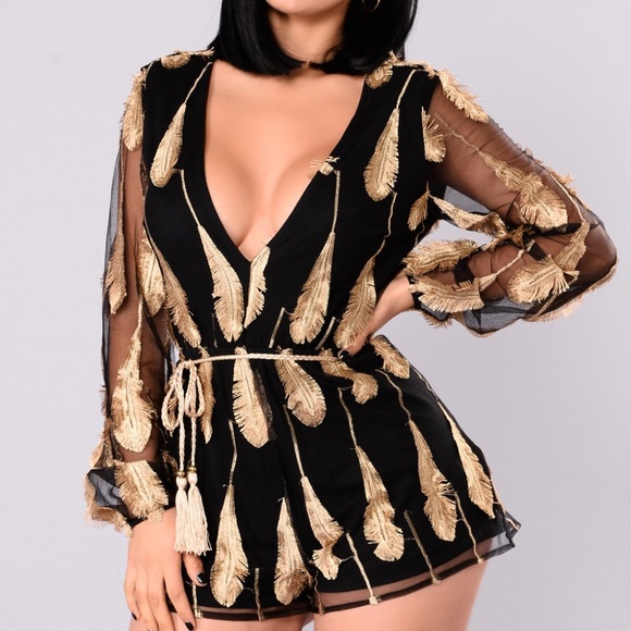 GOLD FEATHER DETAILS ROMPER - Picture 2 of 4